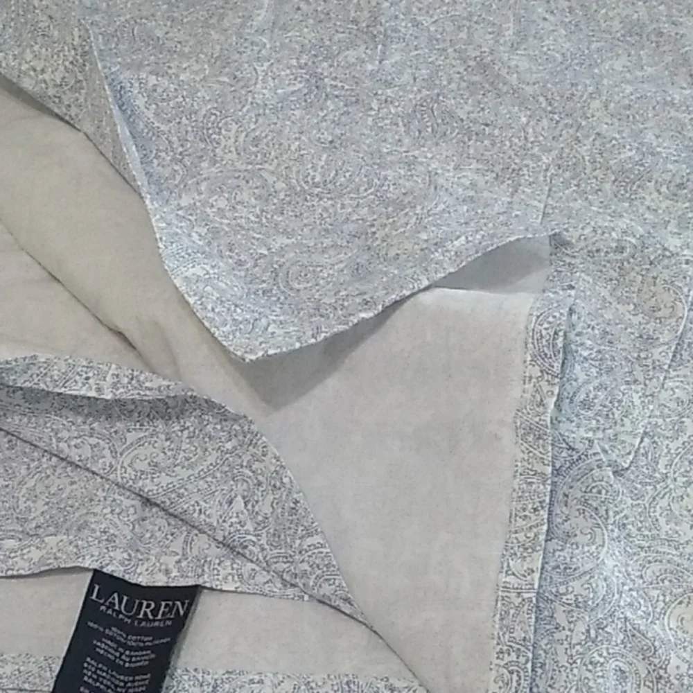 Ralph Lauren Queen Flat Sheet Blue White Paisley Print 100% cotton